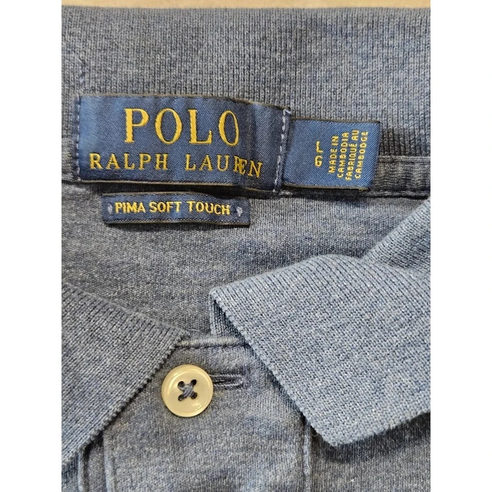 Polo Ralph Lauren Mens L Pima Cotton Soft Touch Polo Blue Classic Fit Logo Shirt